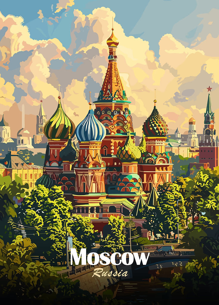 Moscow Russia Cityscape Art Illustration metal poster artwork