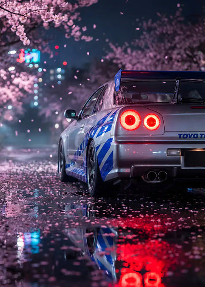 Nissan GTR Cherry Blossom metal poster artwork