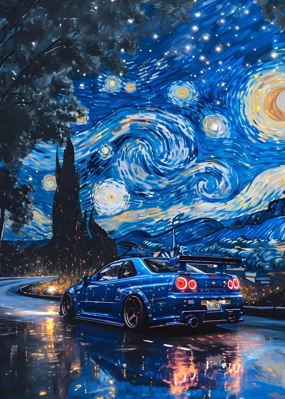 Nissan R34 Starry Night metal poster artwork