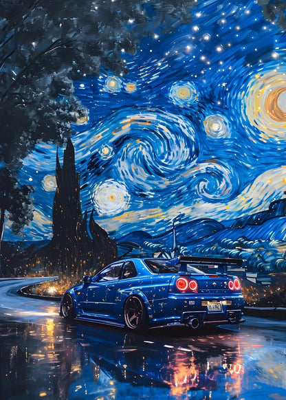 Nissan R34 Starry Night metal poster artwork
