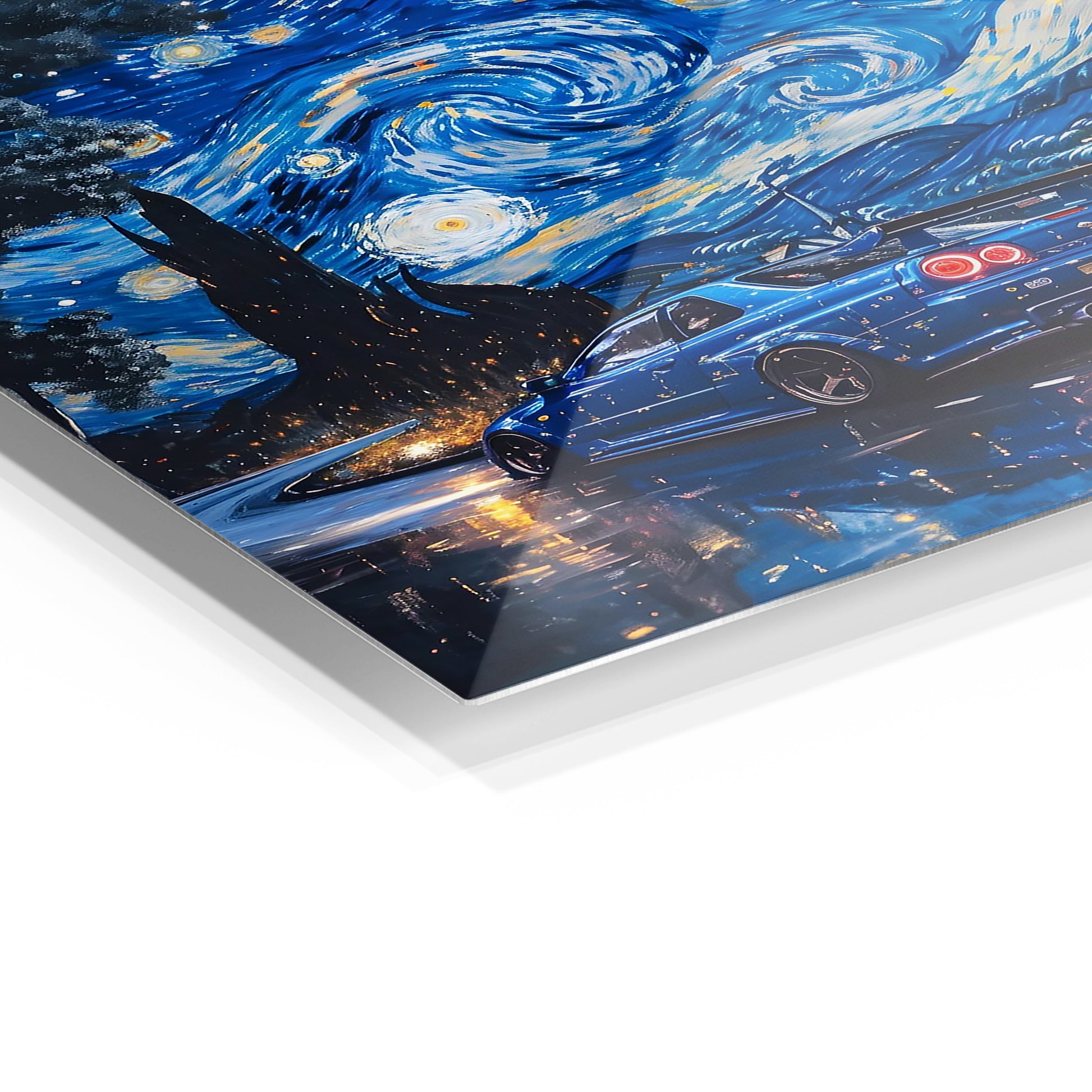 Nissan R34 Starry Night metal wall art in a modern interior