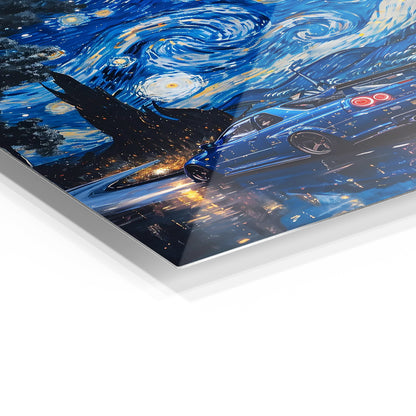 Nissan R34 Starry Night metal wall art in a modern interior