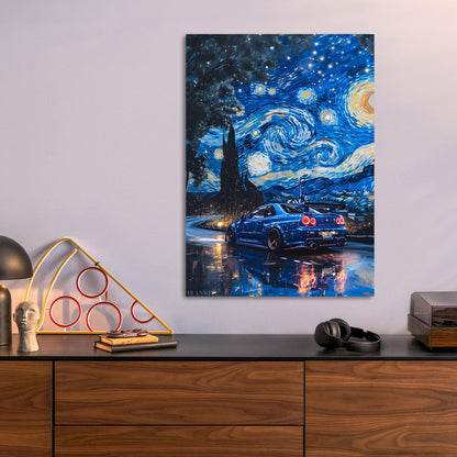 Nissan R34 Starry Night metal poster size comparison