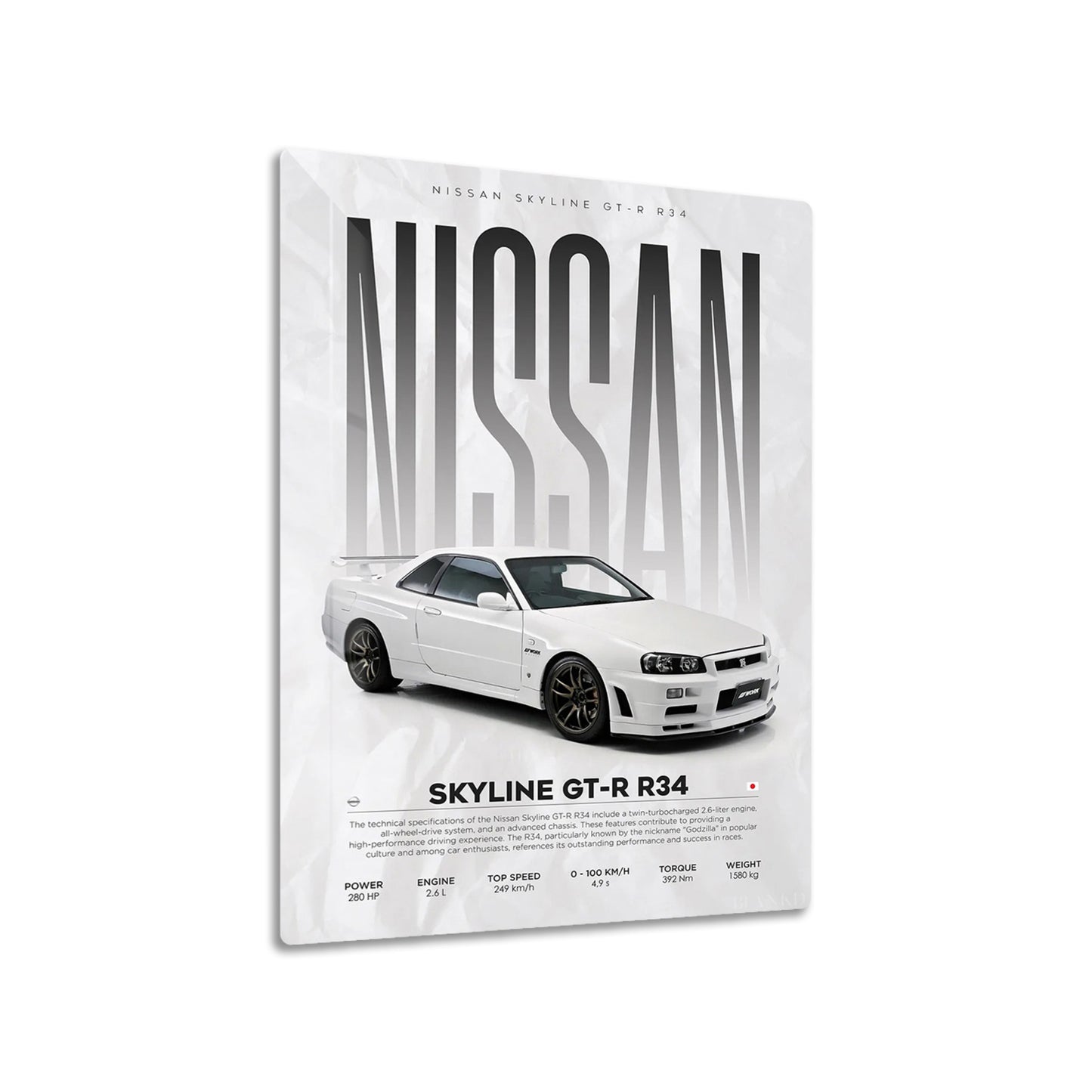 Nissan Skyline GT-R R34 metal poster on living room wall