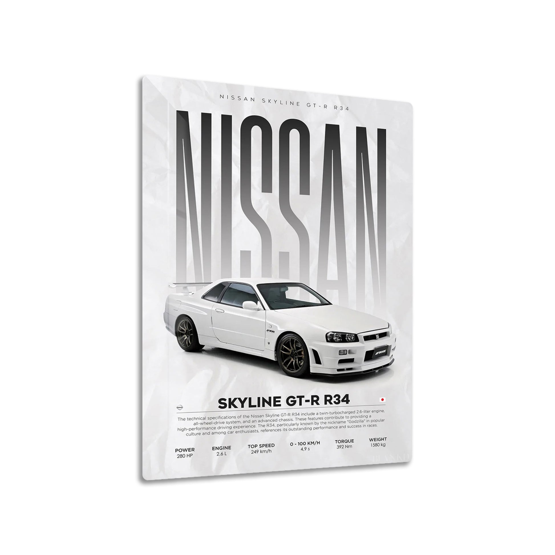 Nissan Skyline GT-R R34 metal poster on living room wall