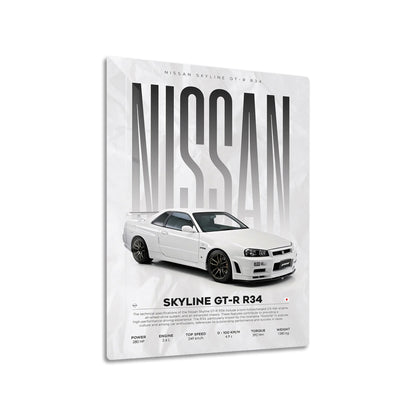 Nissan Skyline GT-R R34 metal poster on living room wall