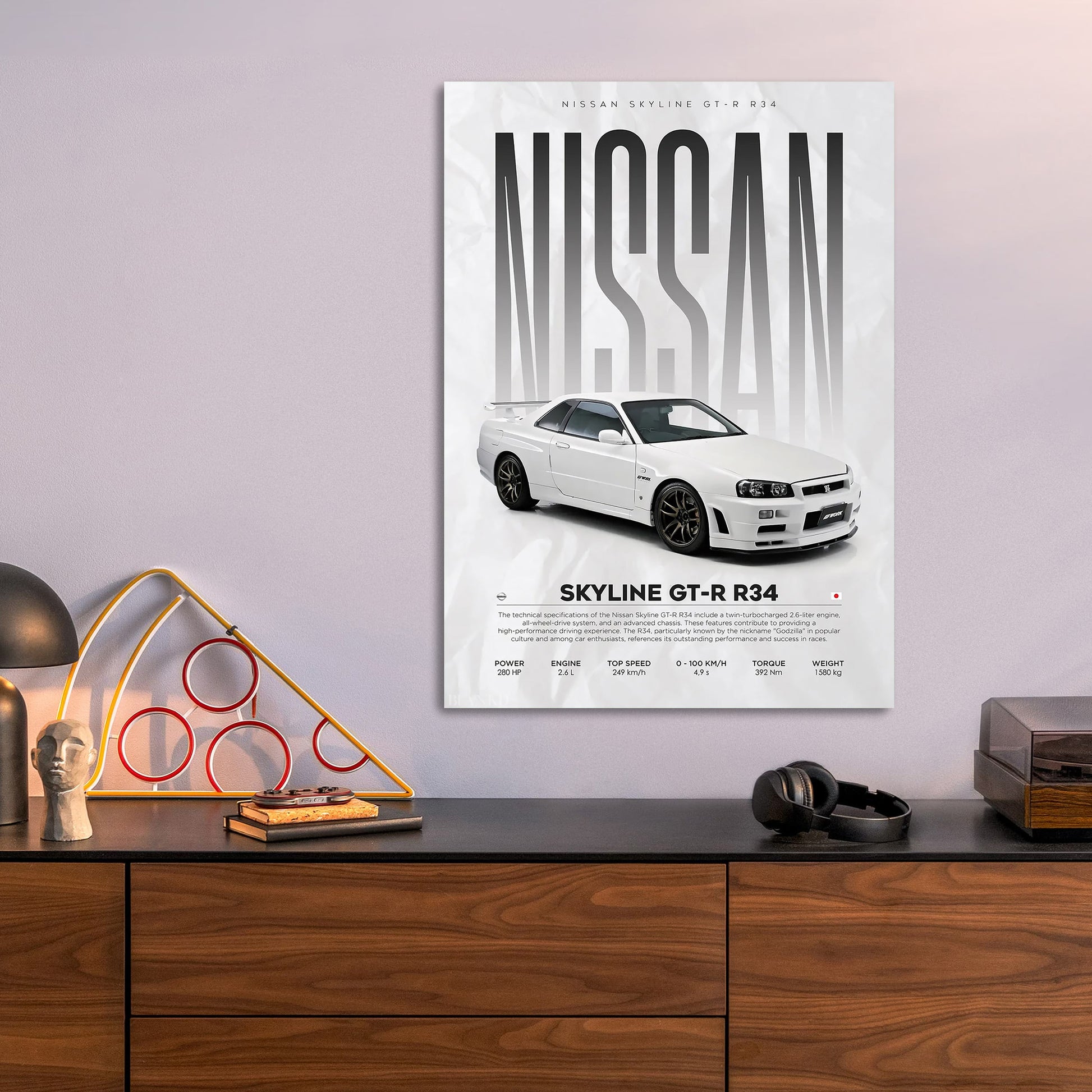 Nissan Skyline GT-R R34 metal poster size comparison