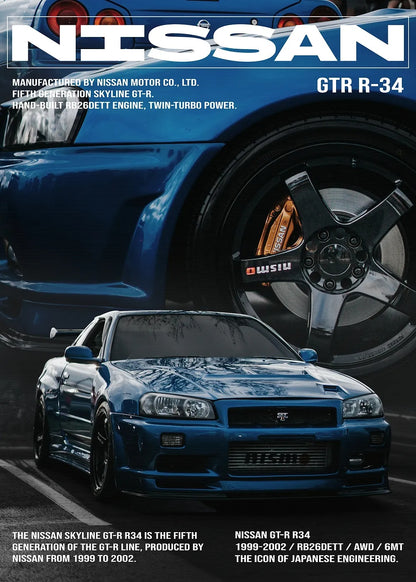 Nissan Skyline GT-R R34 II metal poster artwork