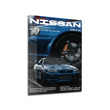 Nissan Skyline GT-R R34 II metal poster on living room wall