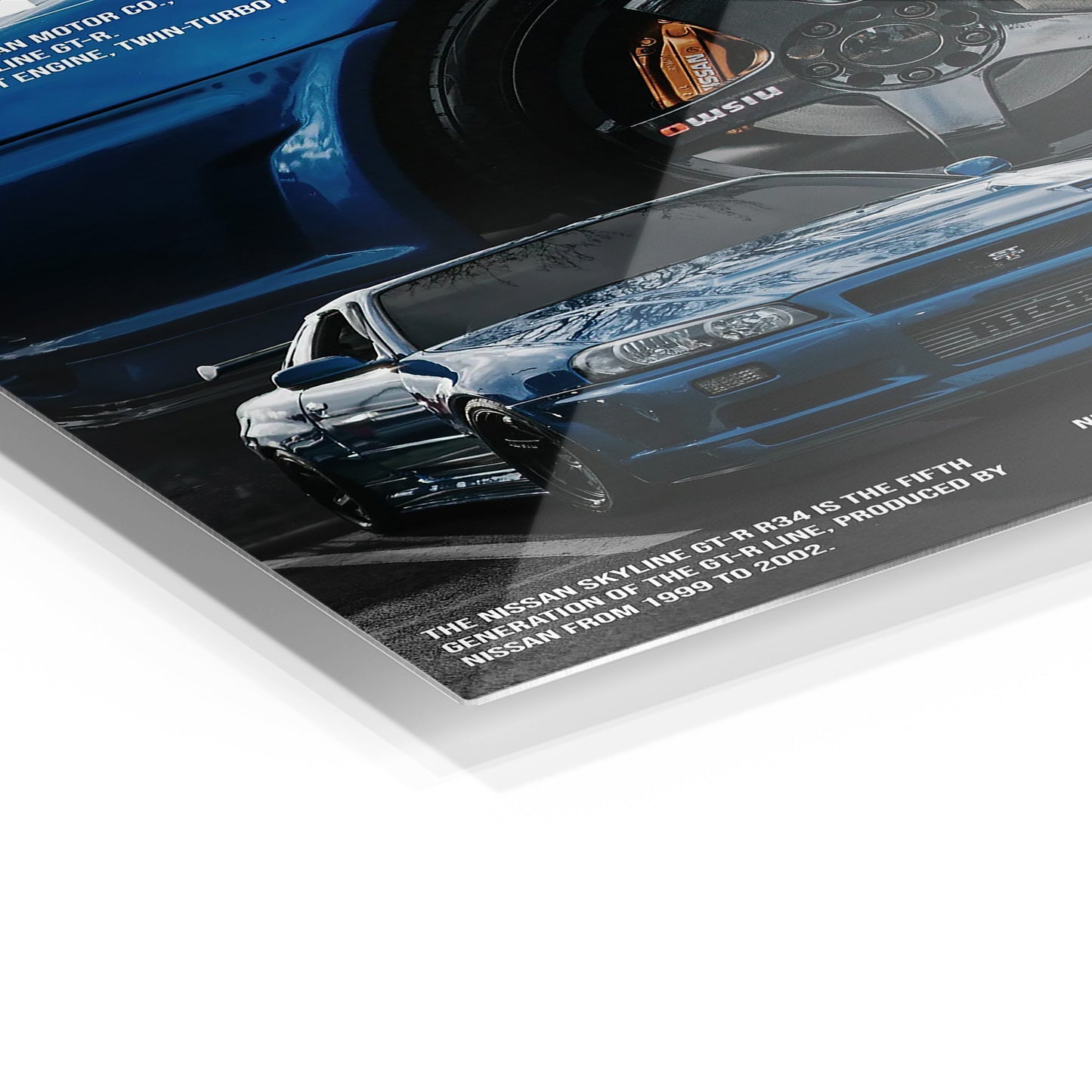 Nissan Skyline GT-R R34 II metal wall art in a modern interior