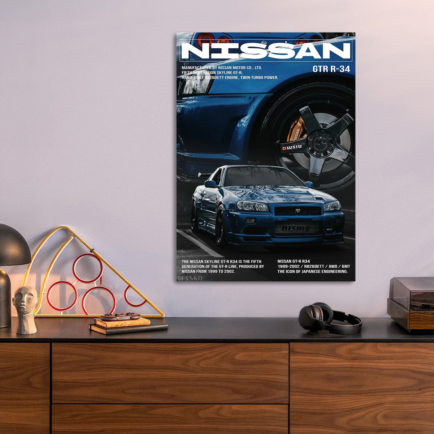 Nissan Skyline GT-R R34 II metal poster size comparison