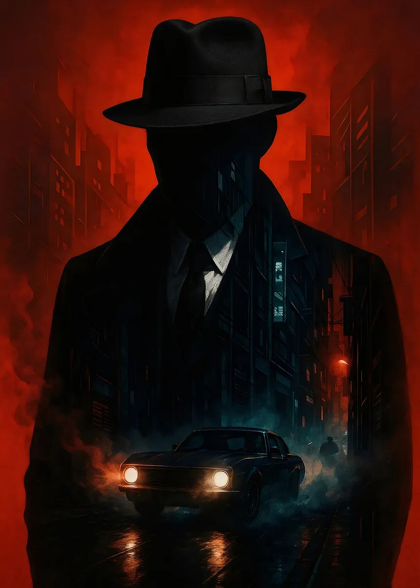 Noir Detective in a Cityscape metal poster artwork