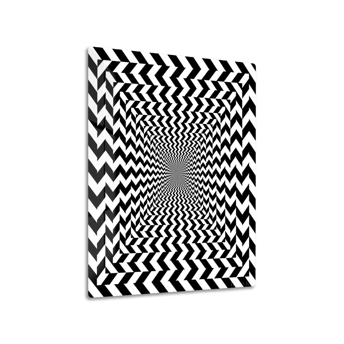 Optical Illusion Chevron metal poster on living room wall