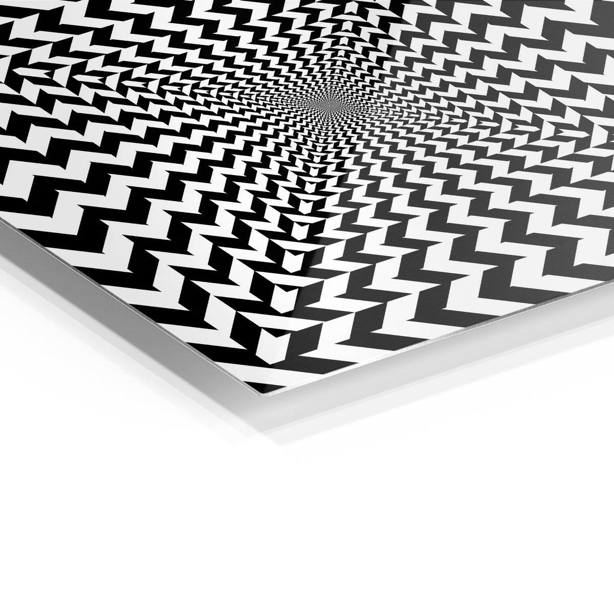 Optical Illusion Chevron metal wall art in a modern interior