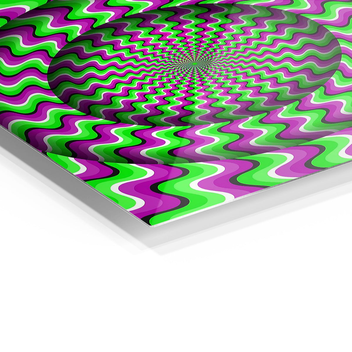 Optical Illusion Circles metal wall art in a modern interior