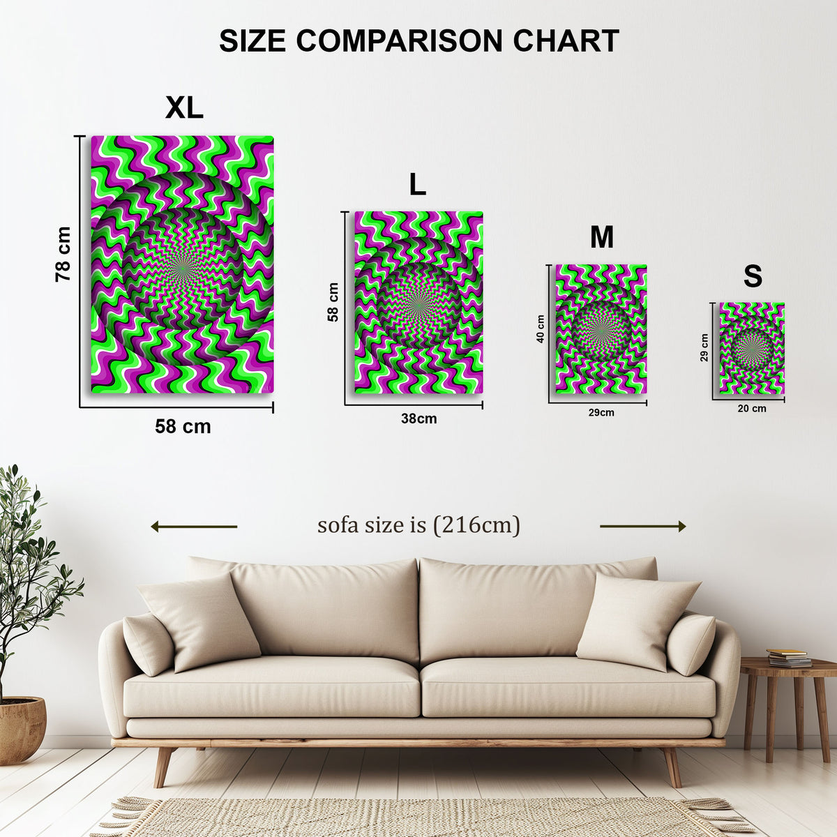Optical Illusion Circles metal wall art in styled room setting