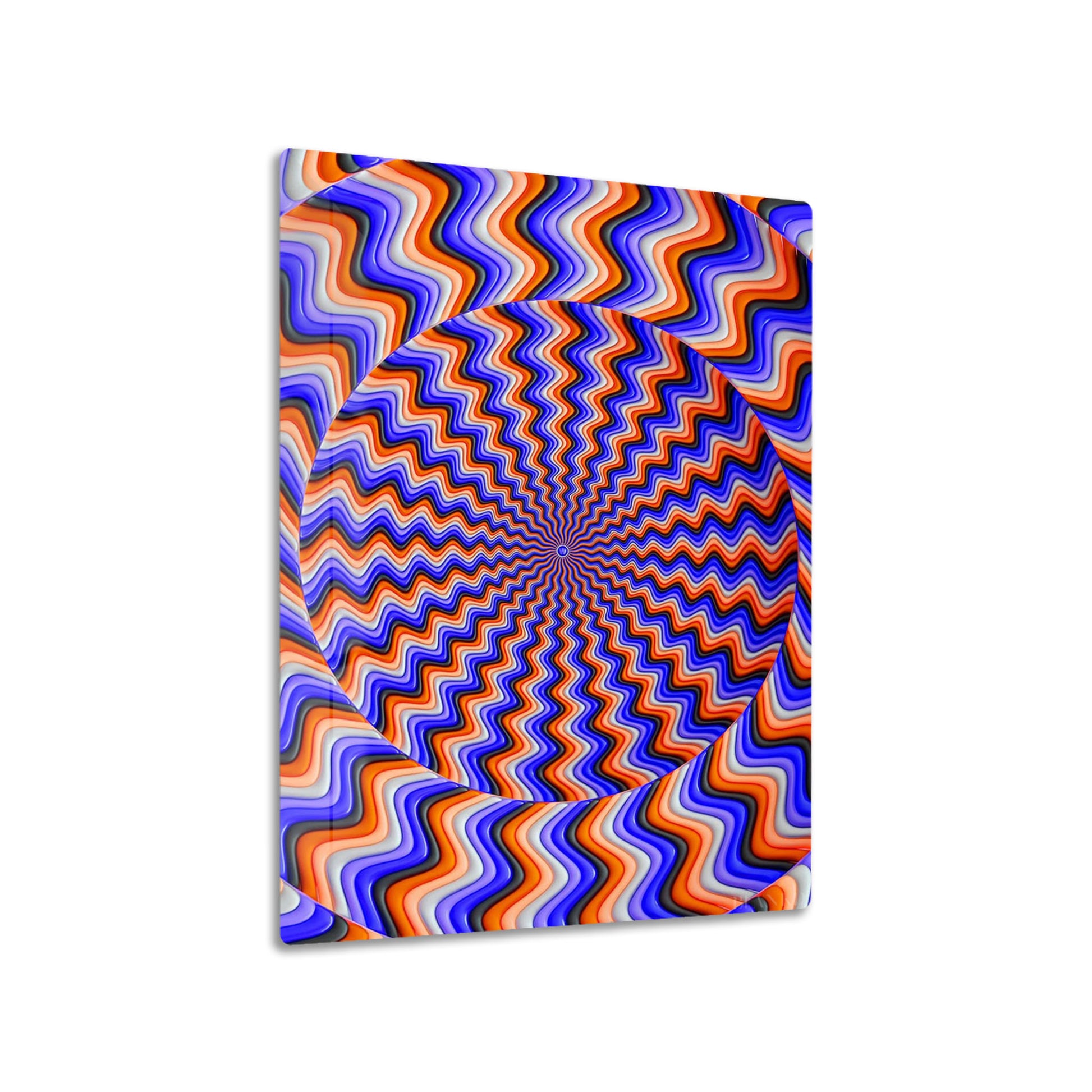 Optical Illusion Waves metal poster on living room wall