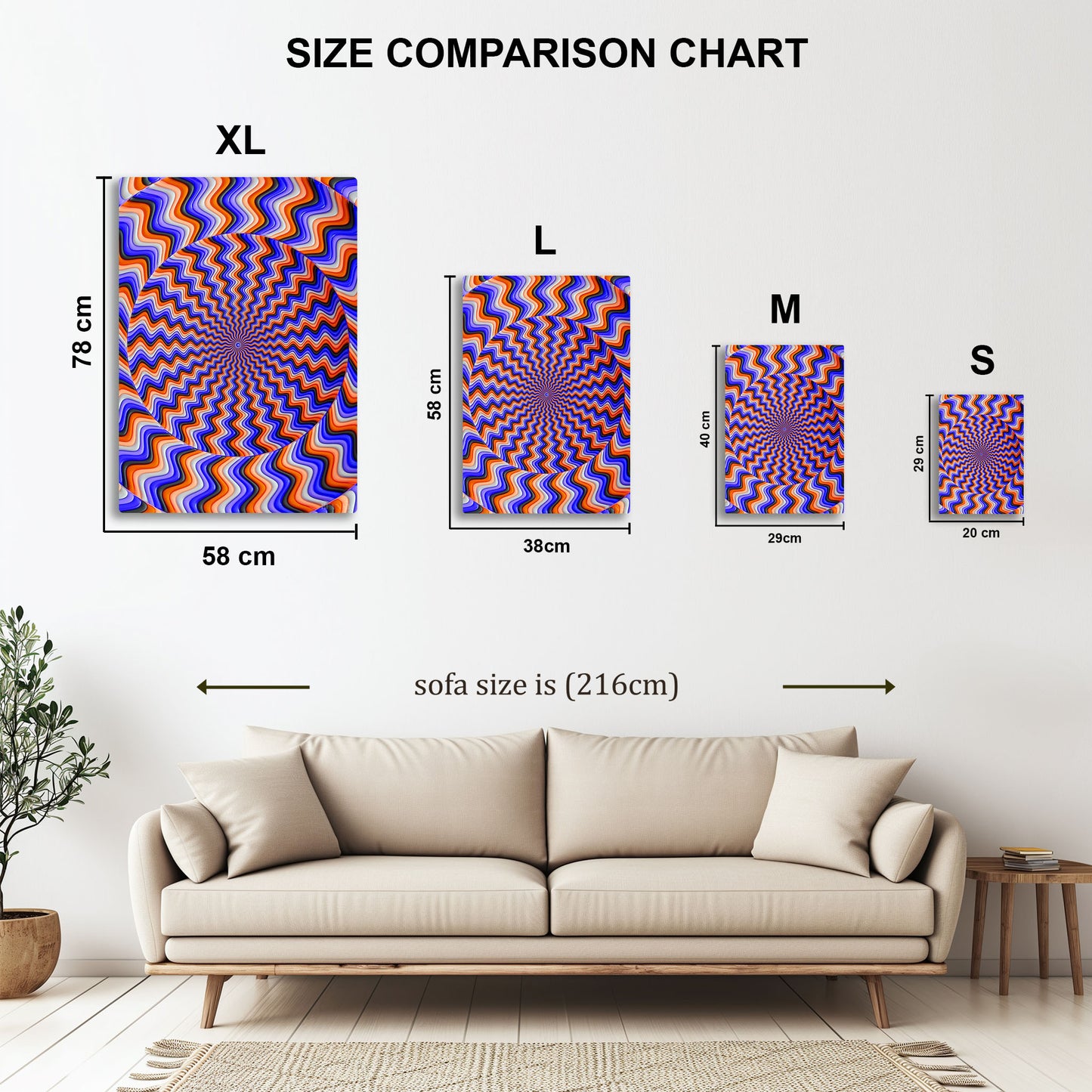 Optical Illusion Waves metal wall art in styled room setting