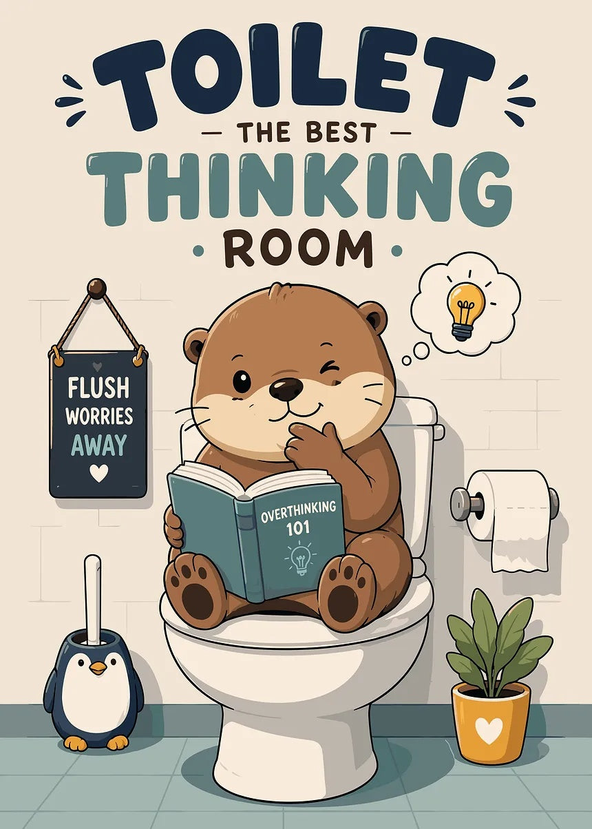 Otter Reading Overthinking Book on Toilet metal poster artwork