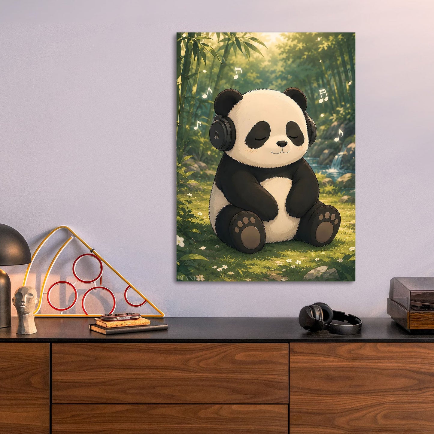 Panda Listening to Music in Nature