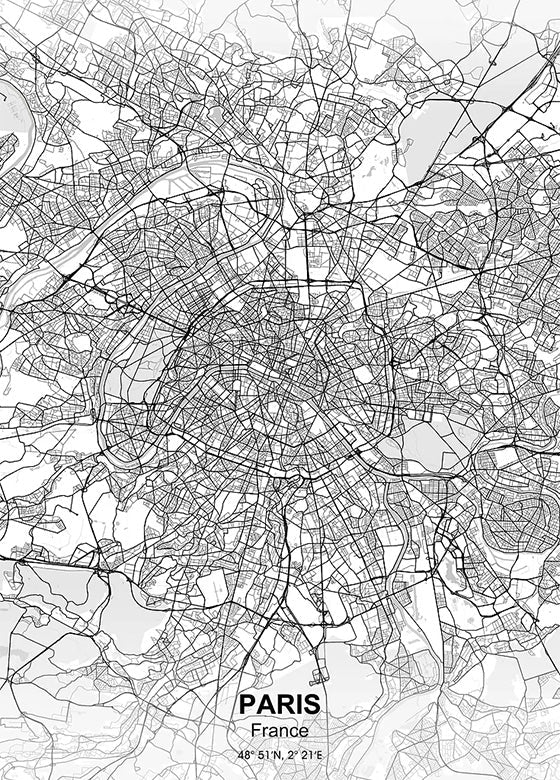 Paris City Map metal poster artwork