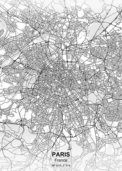 Paris City Map metal poster artwork
