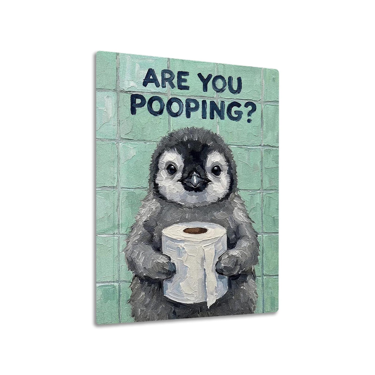 Penguin with Toilet Paper metal poster