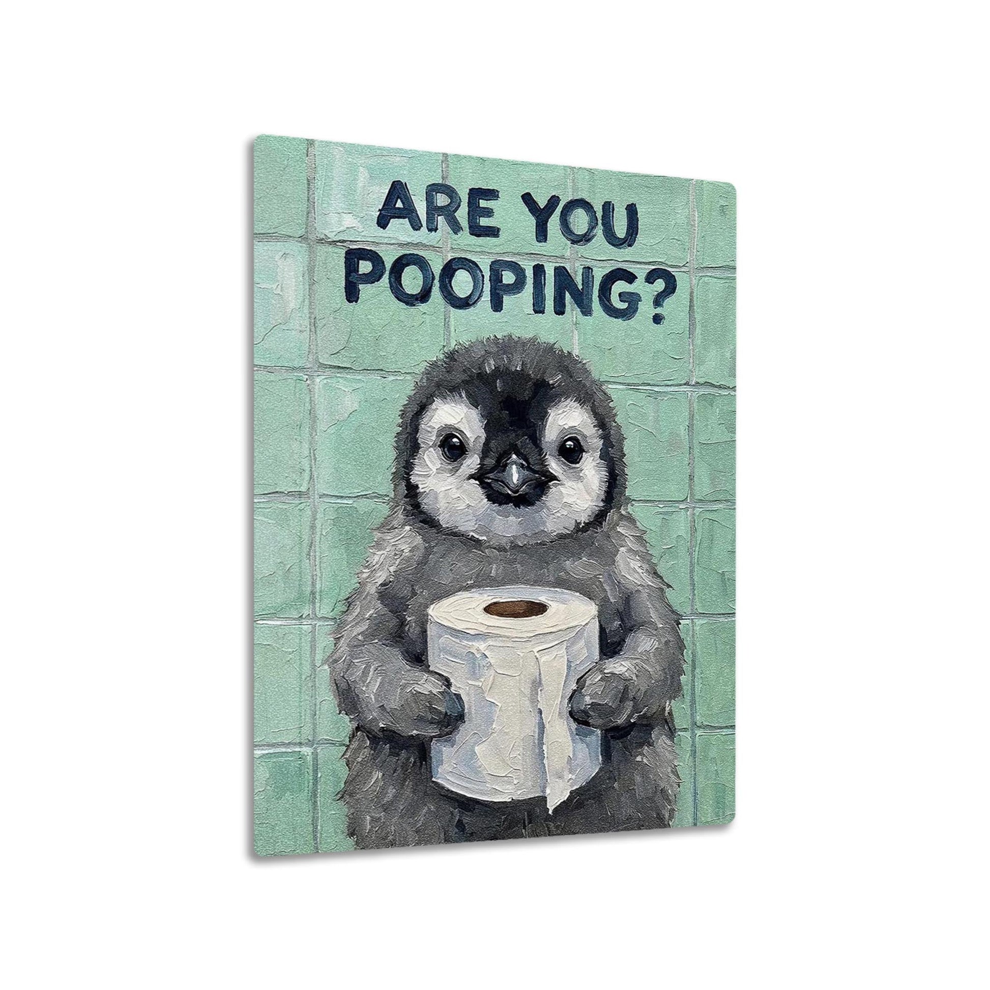 Penguin with Toilet Paper metal poster