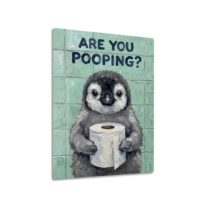 Penguin with Toilet Paper metal poster
