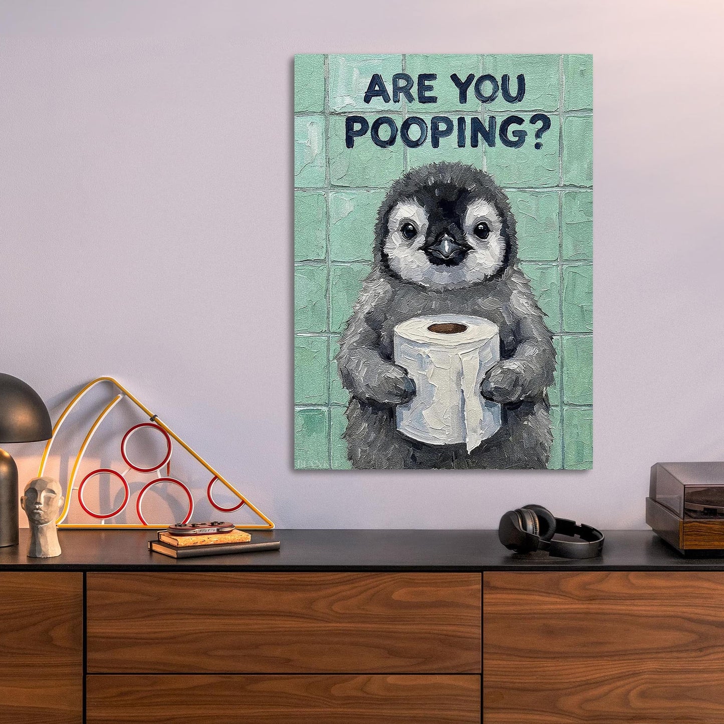 Penguin with Toilet Paper metal poster
