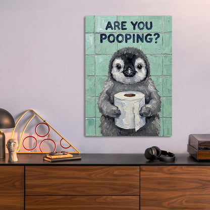 Penguin with Toilet Paper metal poster