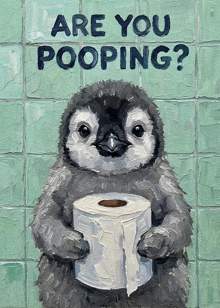 Penguin with Toilet Paper Painting metal poster artwork