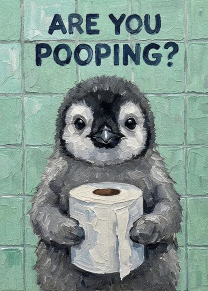 Penguin with Toilet Paper Painting metal poster artwork