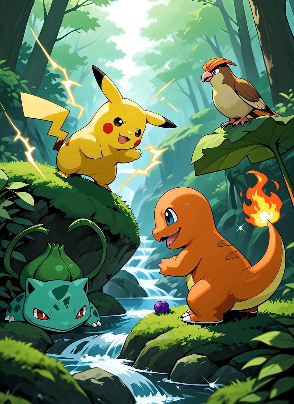 Pikachu and Charmander metal poster artwork