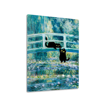 Waterlilies Cat metal poster on living room wall
