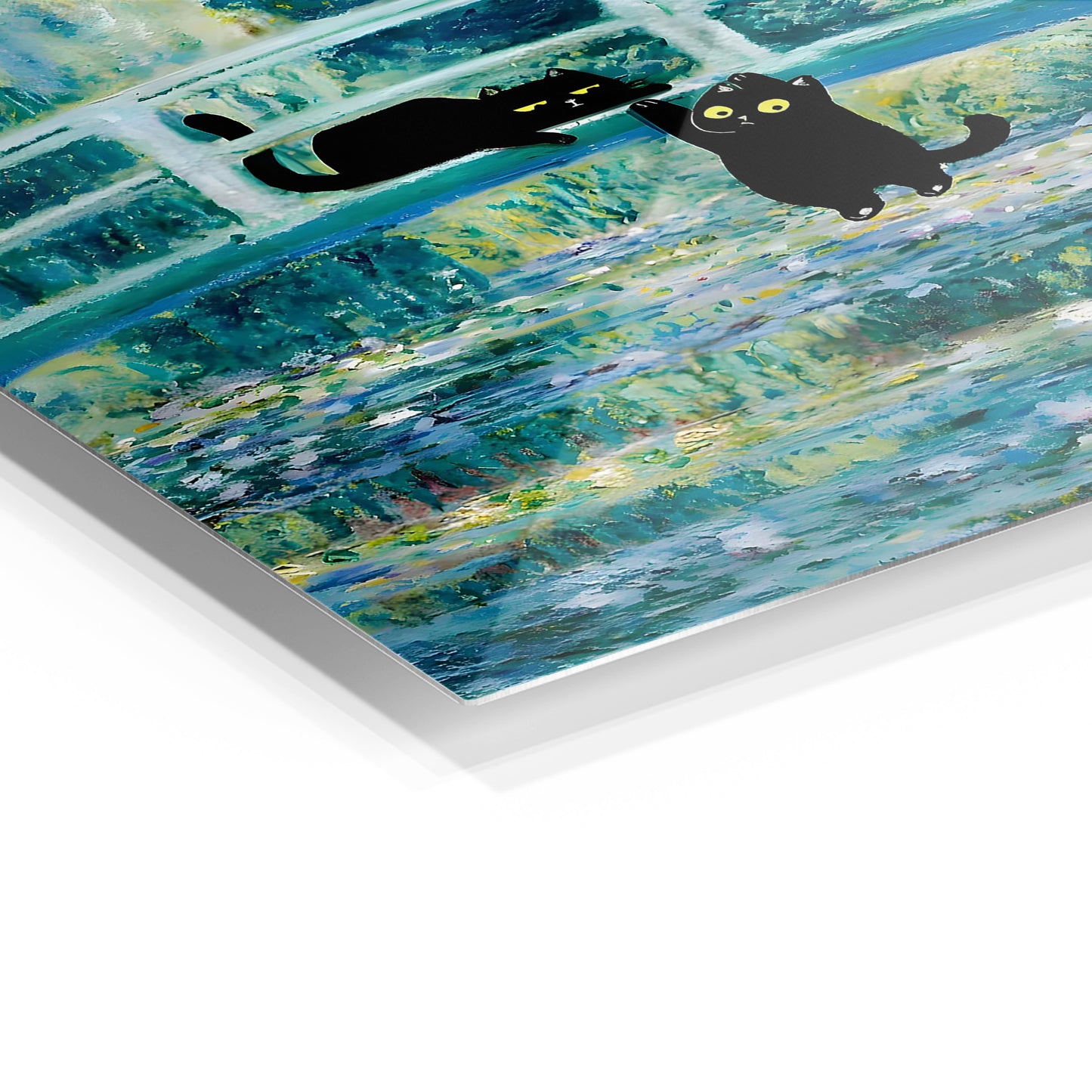 Waterlilies Cat metal wall art in a modern interior