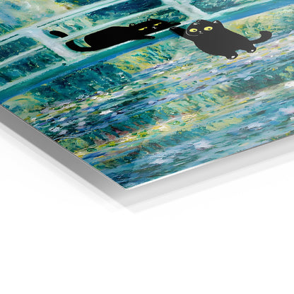 Waterlilies Cat metal wall art in a modern interior