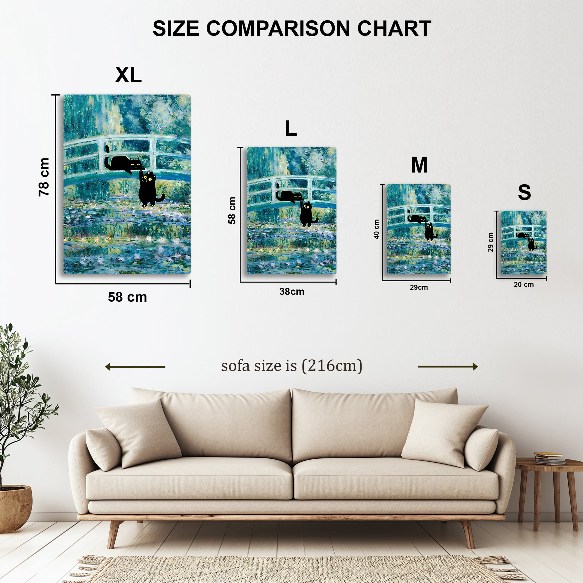 Waterlilies Cat metal wall art in styled room setting