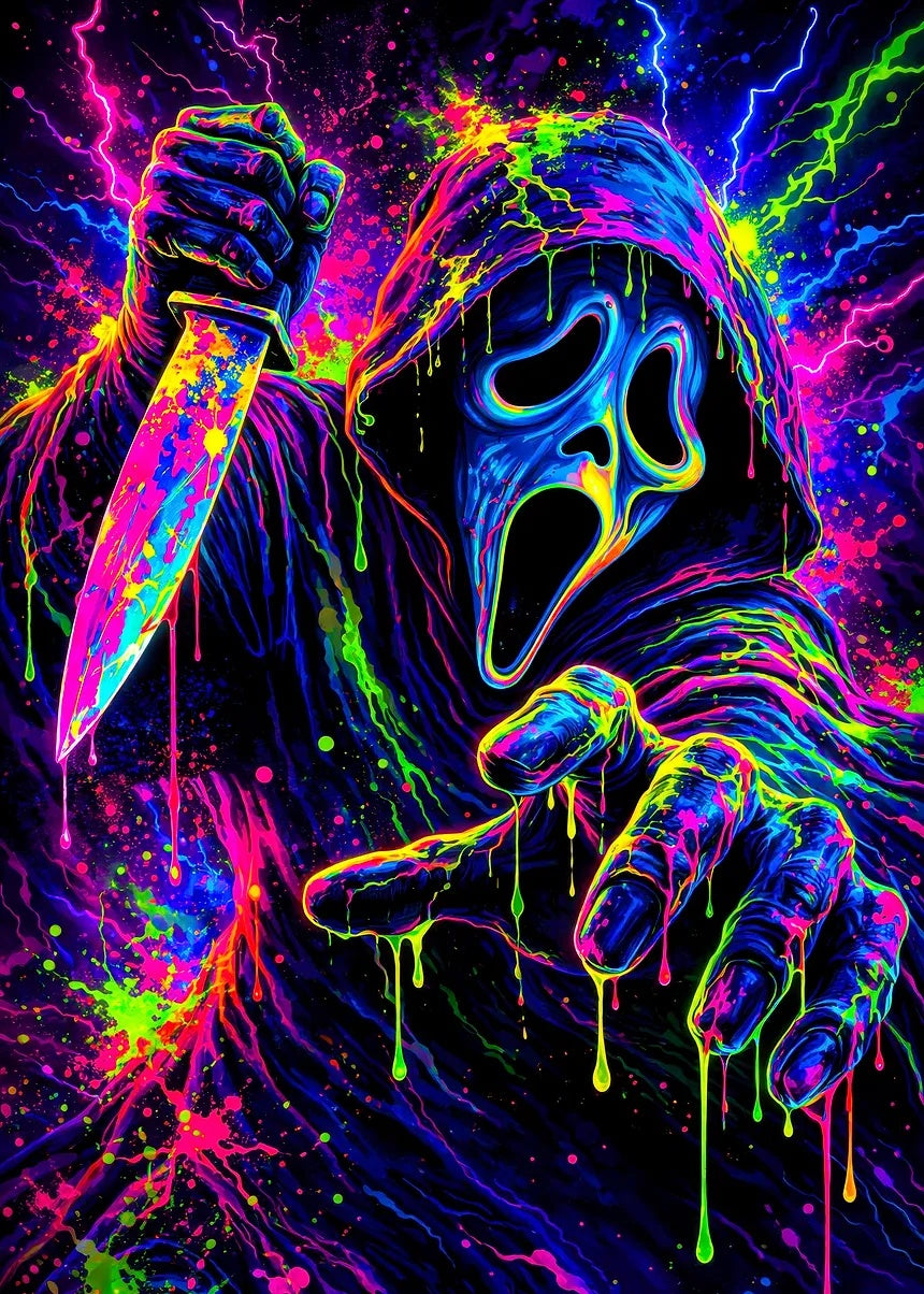 Psychedelic Ghostface with Knife metal poster artwork
