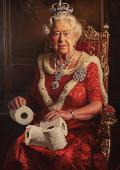 Queen Elizabeth With Toilet Paper metal poster artwork