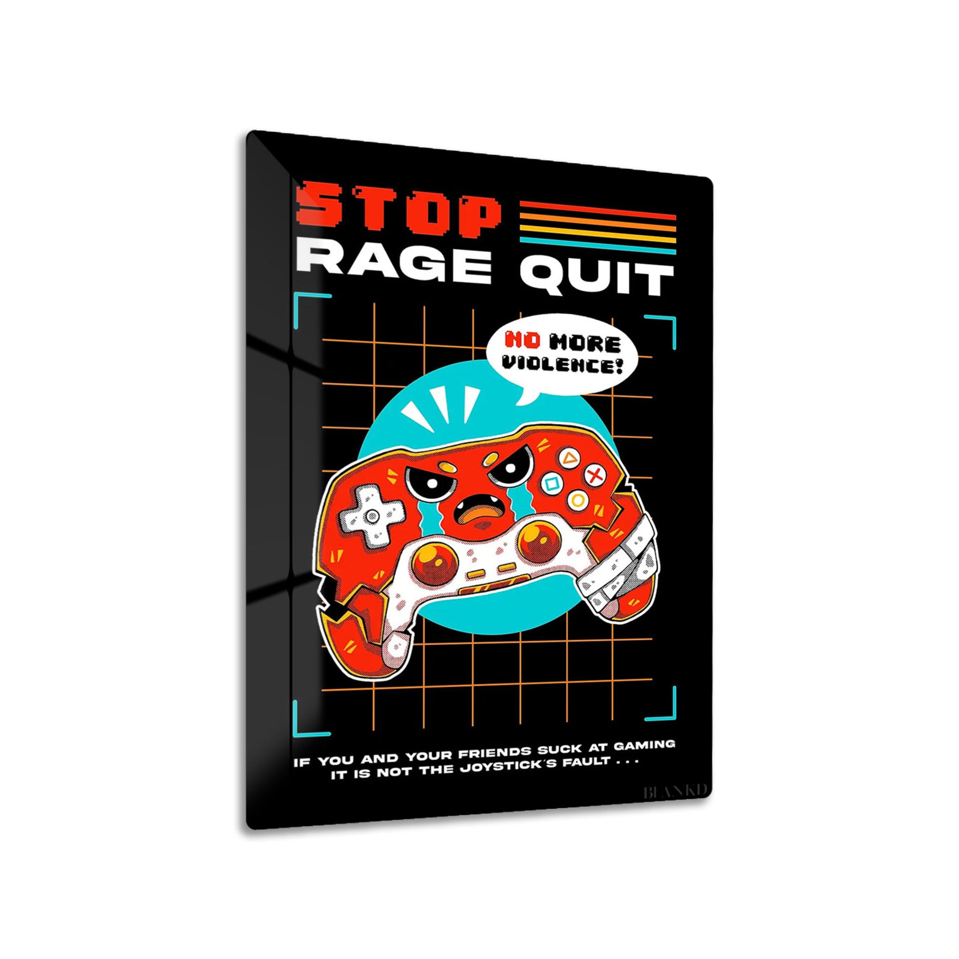 Rage Quit metal poster on living room wall