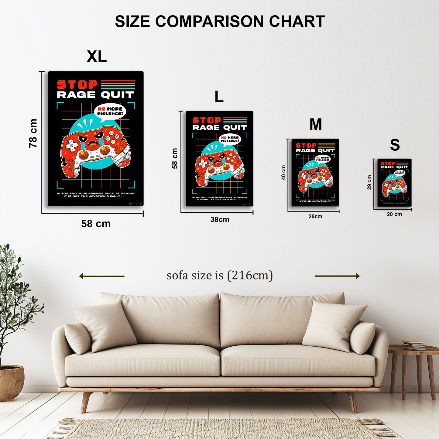 Rage Quit metal wall art in styled room setting