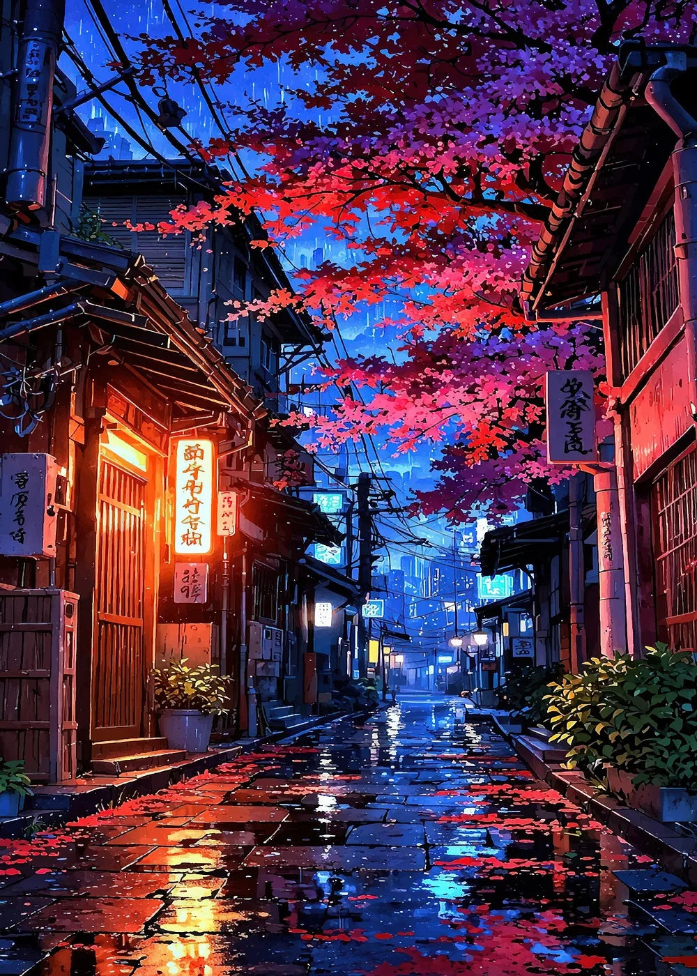 Rainy Japanese Street metal poster artwork