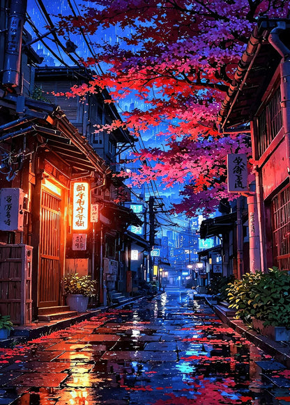 Rainy Japanese Street metal poster artwork
