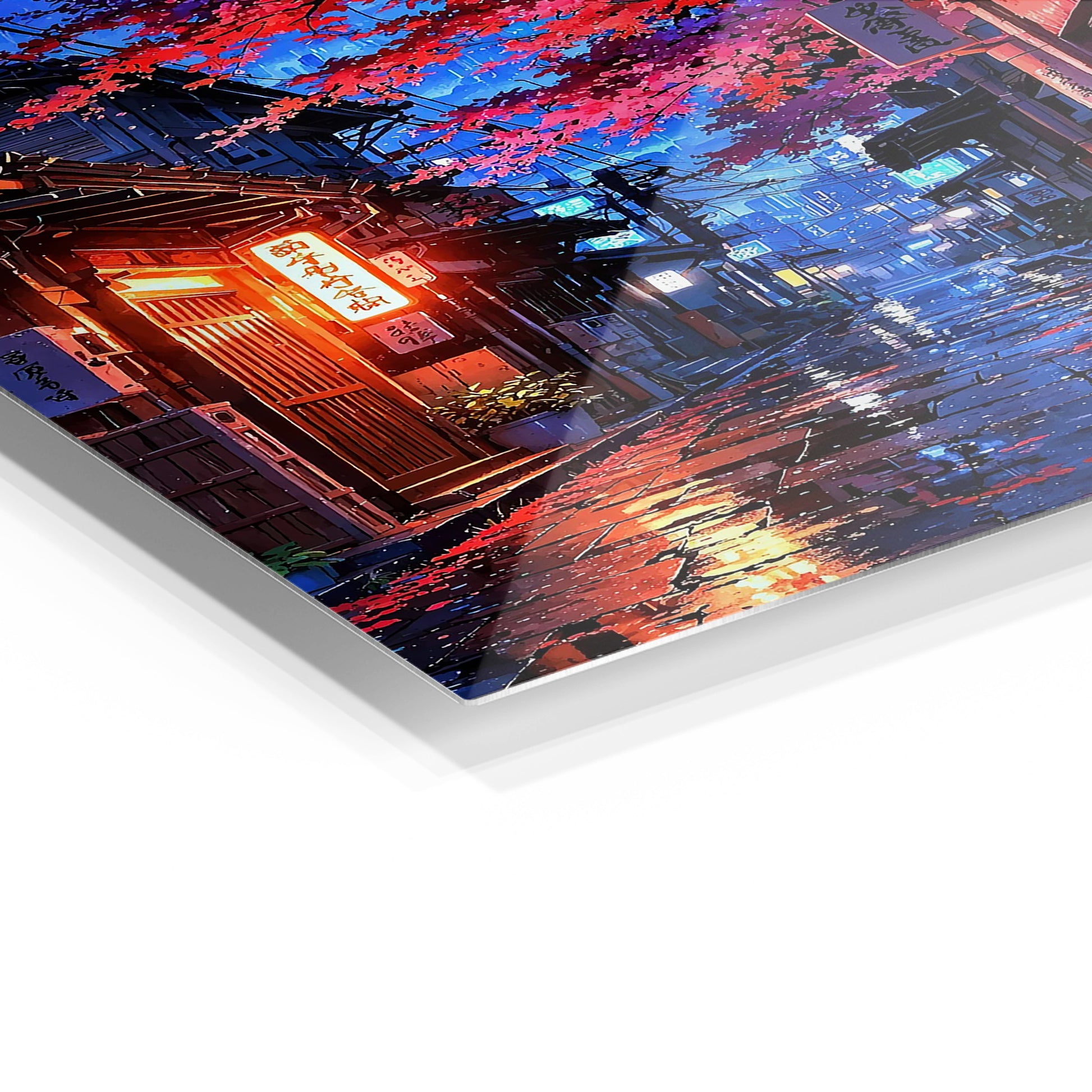 Rainy Japanese Street metal wall art in a modern interior