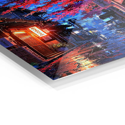 Rainy Japanese Street metal wall art in a modern interior
