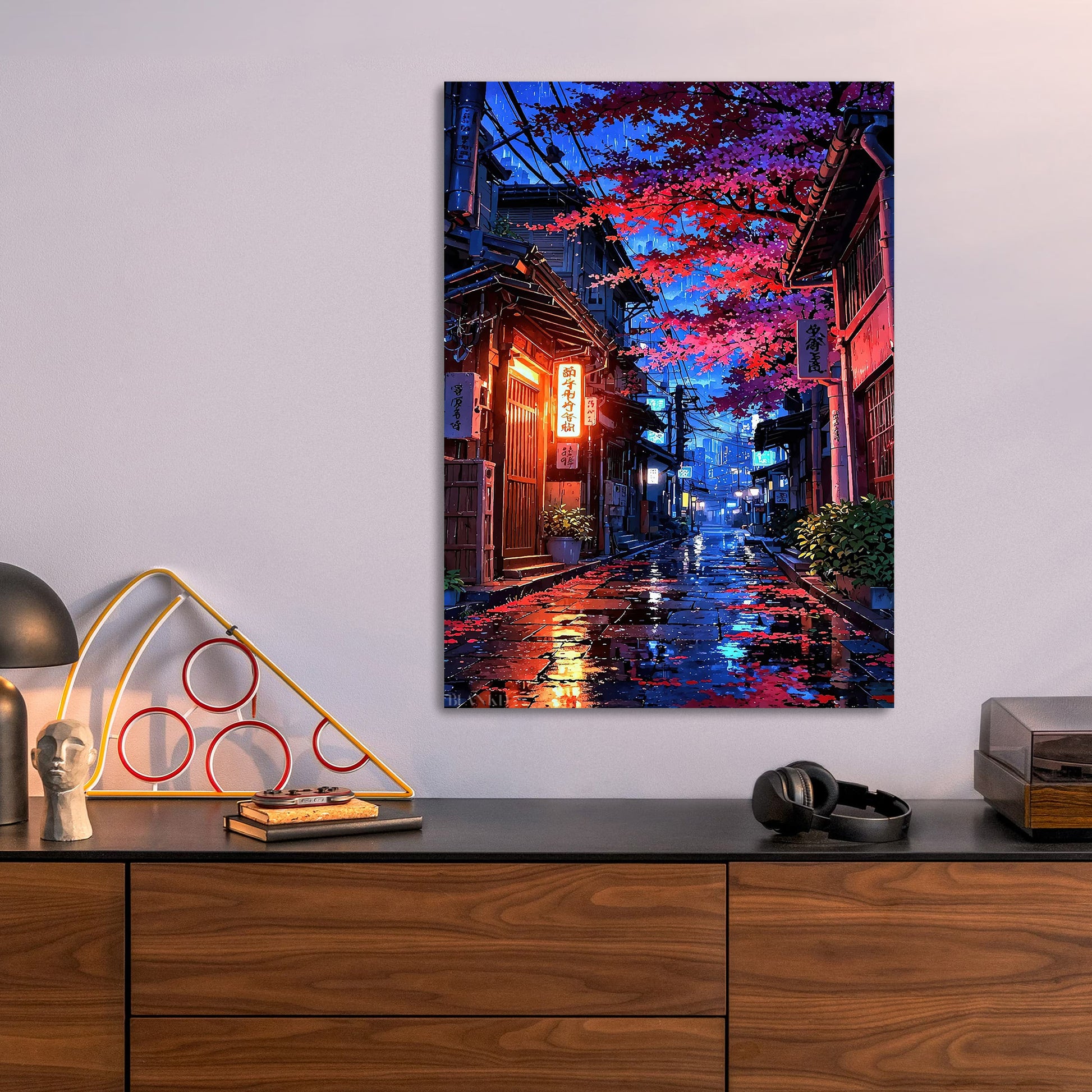 Rainy Japanese Street metal poster size comparison
