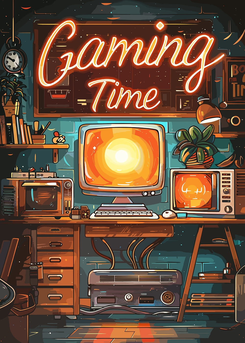 Retro Gaming Setup metal poster artwork