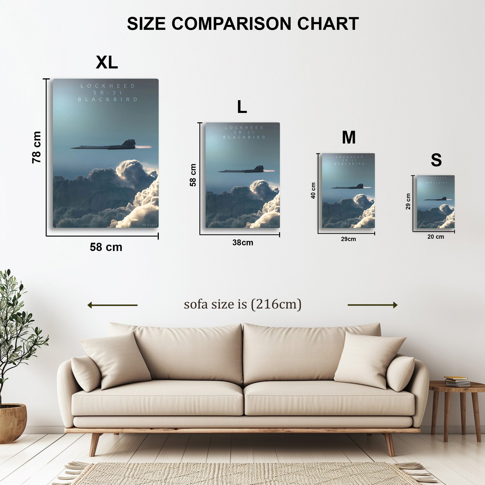 SR-71 Blackbird metal wall art in styled room setting