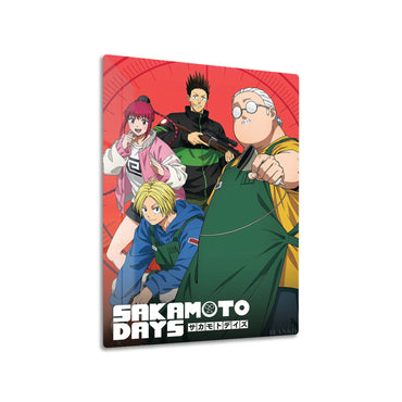 Sakamoto Days metal poster on living room wall